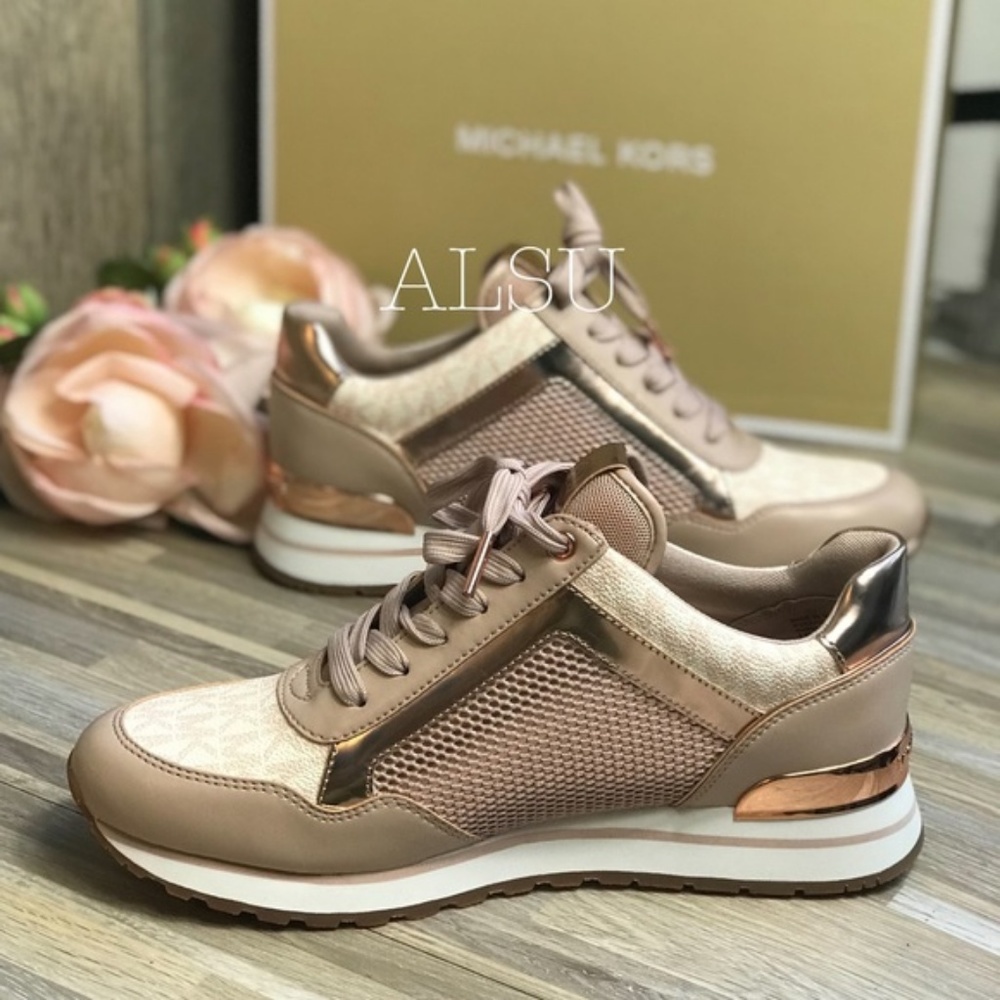 NWT Michael Kors Maddy Trainer Napa PU SF Pink W - Picture 4 of 7